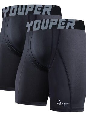 Men's Athletic Compression Shorts - Black (2-Pack) Medium
